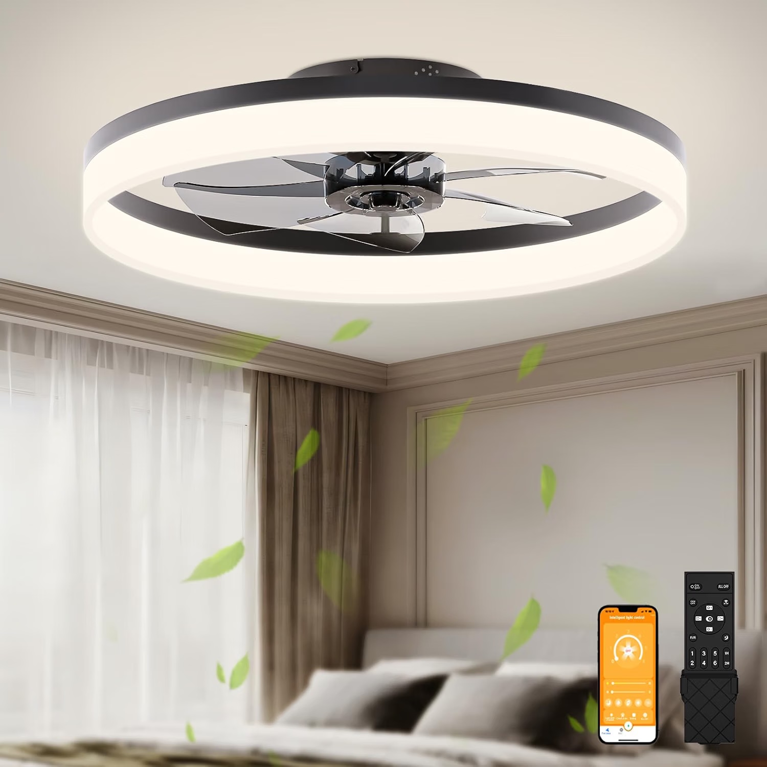 Low Profile Ceiling Fans with Dimmable LED Light